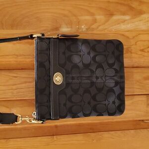 Coach Black Crossbody With Gold Tone Hardware Signature Canvas